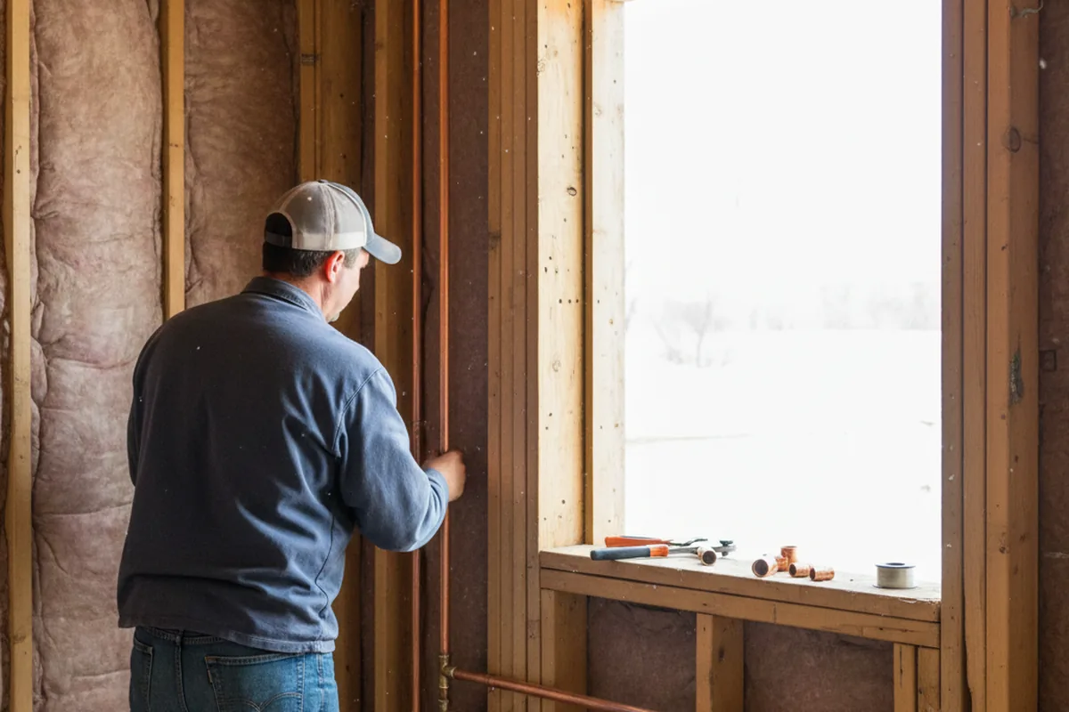 Licensed plumber running new copper supply lines in a Muskego home