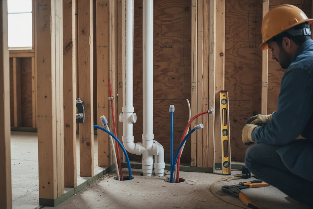 Drain and supply rough-in during Sump Pump Repair in Muskego